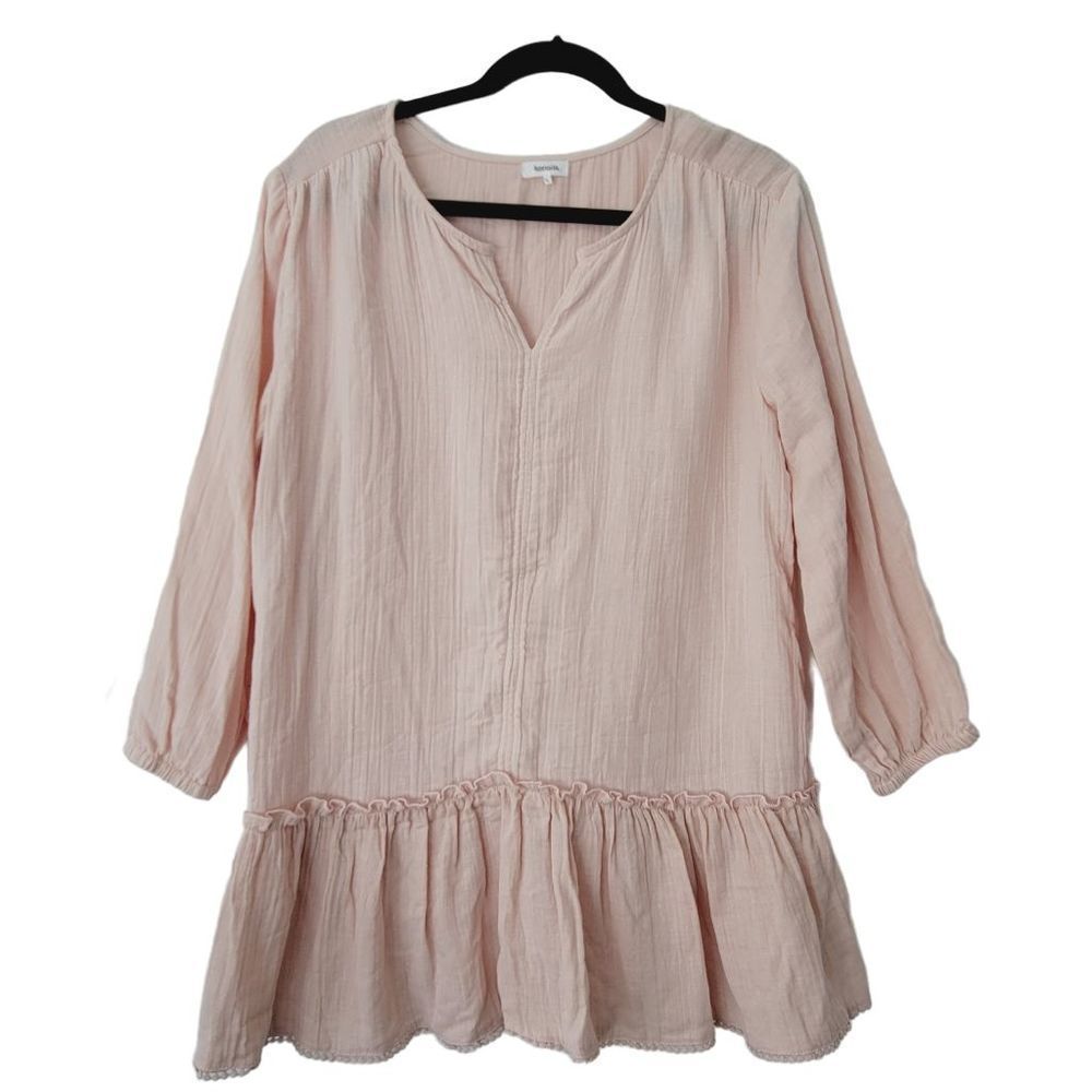 Kensie Pink 3/4 Puff Sleeve Gauze Tunic Top Size Large